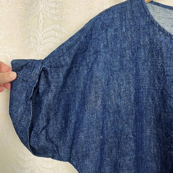 COS organic cotton hemp denim shift dress cuffed short sleeve summer classic 10 - Picture 4 of 11